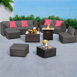 Lofka Outdoor Patio Furniture Set , 6 Pieces Wicker Rattan Patio Conversation Sets with Firepit Table, 7 Seats,Grey