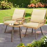 Lofka Outdoor Patio Furniture Set, Balcony Furniture with Lounge Chair and Round Coffee Table, for Garden|Poolside,Beige