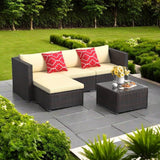 Lofka Outdoor Patio Furniture Sets , All Weather Outdoor Sofa , PE Garden Furniture Wicker Rattan Patio Seating Sofa with Cushion and Glass Table (Beige)