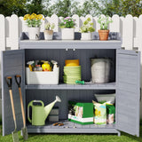 Lofka Outdoor Storage Cabinet with Metal Tabletop & Removable Shelves, Wooden Garden Potting Bench Table, Waterproof Fir Wood, Grey