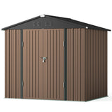 Lofka Outdoor Storage Shed 8 x 6 FT, Galvanized Metal Garden Shed with Double Lockable Doors, Outdoor Storage Clearance for Backyard Patio Lawn- Perfect Blend of Functionality and Contemporary Design-Brown