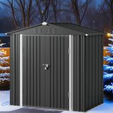 Lofka Outdoor Storage Shed 8 x 6 FT, Galvanized Metal Garden Shed with Double Lockable Doors, Outdoor Storage Clearance for Backyard Patio Lawn- Black