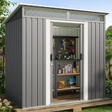 Lofka Outdoor Storage Shed with with Sliding Doors, 6x4" Metal Garden Shed with Transparent Panel Windows for Patio & Lawn, Gray