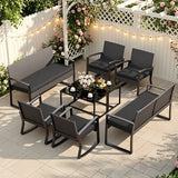 Patio Furniture Set, Lofka 8 Piece Outdoor Wicker Furniture Set with Two Tempered Glass Tables for Conversation/Gathering on Porch/Backyard, Black