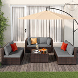 Patio Furniture Set, Lofka 5-Piece Outdoor Sectional Sofa Rattan Set with Coffee Table for Conversation & Dining, Beige