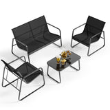 Lofka Patio Furniture Set for Outdoor, 4 Pieces Patio Bistro Set with Cool Textile Fabric and Tempered Glass Table, Metal and Sturdy, Black