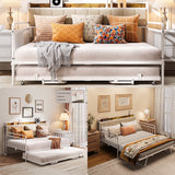 Lofka Full Size Daybed with Trundle and Upholstered Storage Headboard, Pop Up Sofa Bed with Charging Station for Living Room|Apartment|Bedroom, White