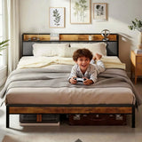 Lofka Queen Bed Frame with Storage Headboard, 11" Under Bed Storage Space, 1000lb Heavy Duty Metal Frame, Noise-Free Design, Easy Assembly, Fits 8-12" Mattress, Black