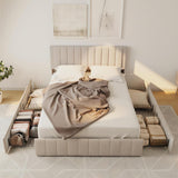 Lofka Queen Bed Frame with Adjustable Upholstered Headboard and 4 Storage Drawers Dark Gray