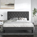 Lofka Queen Bed Frame with 4 Storage Drawers, Metal Platform Bed with Sturdy Steel Slats - Grey