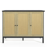 Lofka Rattan Sideboard Buffet Cabinet, Storage Cabinet with 3 Doors, Black
