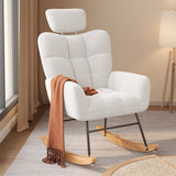 Lofka Rocking Chair for Autumn and Winter, Teddy Upholstered Accent Chair with Adjustable Headrest for Living Room Furniture, White
