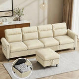 Sectional Sofa with Storage, Lofka 106" L-Shape 5 Seater Convertible Sofa for Living Room, Suede Fabric Couch, Beige
