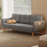 Lofka Sectional Sofa Couch, Comfy Linen Couch with Side Pocket and Wood Legs for Living Room, Bedroom, Office, Light Gray