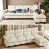 106" L-Shaped Sectional Sofa Bed with Movable and Storage Ottoman for Living Room Furniture in Beige