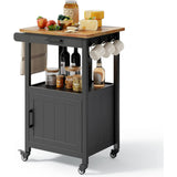 Lofka Coffee Bar Microwave Cart with Storage, Kitchen Cart with Cabinet, Towel Rack, Hooks