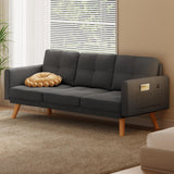 Lofka Sofa Couch with Sturdy Wooden Legs and Large Side Pocket, Sectional Sofa Couch in Linen for Living Room, Dark Gray