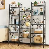 Lofka Ladder Bookshelf, Industrial Triple Wide 14 Shelves Etagere Bookcase