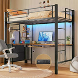 Lofka Twin Loft Bed with Desk, Smart RGB Lighting, 2 Outlets & USB Ports, Industrial Metal Frame, 400lb Weight Limit, Includes Storage, Black