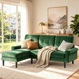 Lofka 80" Green Velvet Sectional Sofa with Chaise, 3 Seat L Shaped Couch, living room couch Deep Cushions and 7.8" Legs