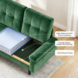 Lofka 80" Green Velvet Sectional Sofa with Chaise, 3 Seat L Shaped Couch, living room couch Deep Cushions and 7.8" Legs