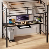 Loft Bed Twin Size with Desk£¬Lofka Metal loft Bed with Power Outlet, LED Lighted and CPU Station,Noise Free,Black