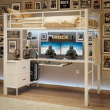 Loft Bed Twin Size with Ladder and Guardrail, Lofka Bunk Bed with Desk, Small Space Saving Furniture for Bedroom Dorm, White