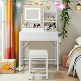 Lofka Makeup Vanity Table Set, Lighted Vanity Desk with Mirror & Lights for Girls and Women,White