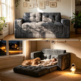 Lofka Convertible Sofa Bed, 59“ Folding Sleeper Sofa with Soft Corduroy Fabric, 2-in-1 Boneless Loveseat Couch for Living Room, Apartment and Small Spaces, No Assembly Required, Gray