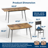 7-Piece Expandable Dining Set with 6 Upholstered Chairs,MDF & Metal Table for Kitchen/Apartment,4-6 Seater,Rustic Brown