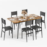 7-Piece Expandable Dining Set with 6 Upholstered Chairs,MDF & Metal Table for Kitchen/Apartment,4-6 Seater,Rustic Brown