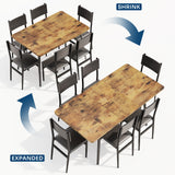 7-Piece Expandable Dining Set with 6 Upholstered Chairs,MDF & Metal Table for Kitchen/Apartment,4-6 Seater,Rustic Brown