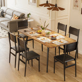 7-Piece Expandable Dining Set with 6 Upholstered Chairs,MDF & Metal Table for Kitchen/Apartment,4-6 Seater,Rustic Brown
