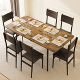 7-Piece Expandable Dining Set with 6 Upholstered Chairs,MDF & Metal Table for Kitchen/Apartment,4-6 Seater,Rustic Brown