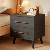 Lofka Night Stand 2 Drawer for Bedroom, Nightstand Bedside Table with Gold Handle, Smooth-Gliding Drawers, 20"H, Black