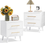 Lofka Nightstand Set of 2, Night Stand 2 Drawer for Bedroom, Bedside Table with Gold Handle, Smooth-Gliding Drawers, 20"H White