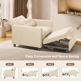Asofer Sofa Bed Chair, 3 in 1 Convertible Futon Couch, Adjustable Backrest, Breathable and easy to clean, White