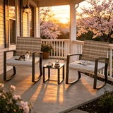 Lofka 3 Pieces Patio Furniture Set with Rocking Chairs Set and Tempered Glass Table for Balcony/Porch/Outdoor, Light Gray