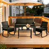 Outdoor Furniture Set on Sale, Lofka 4 Pieces Patio Conversation Set with Rocking Chairs and Tempered Glass Coffee Table for Baclony|Porch|Garden, Black Cushion
