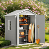 Outdoor Resin Storage Shed with Reinforced Floor, Lofka Plastic Shed with Window for Bike Storage|Garden, Grey