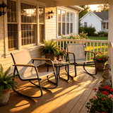 Outdoor Rocking Bistro Set, Lofka 3 Piece Patio Furniture Set with Tempered Glass Side Table, All-Weather Textilene Rocking Chairs with Wooden Armrests for Patio/Garden/Balcony/Poolside, Gray