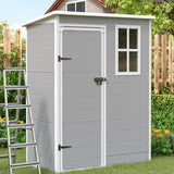 Outdoor Storage Shed, 5x3 FT Resin Garden Shed with Double-layer Thick Floor, Lockable Door & Window, Waterproof Tool Sheds & Outdoor Storage for Backyard, Patio, Lawn