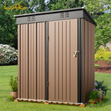 Outdoor Storage Shed, Lofka 5'x 3' Storage Shed with Single Lockable Door, Metal, Tool Shed, Brown(Upgraded)