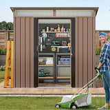 Outdoor Storage Shed, Lofka 6 x 4 Metal Shed with Double Sliding Lockable Doors, Tool House for Garden Backyard, Brown