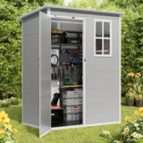 Outdoor Storage Shed with Floor, 5' x 3' Resin Outdoor Shed with window, Garden Tool Shed Quick Assembly and Lockable, for Patios, Gray