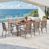 Outdoor Table and Chairs For 8, Asofer 9 Pcs Outdoor Patio Dining Set with Metal Table with Umbrella Hole&Textilene Chairs for Garden & Yard, Brown