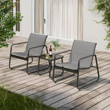 Outdoor Table and Chairs Set of 2,Lofka Patio Furniture Set with 1 Glass-Top Coffee Table,2 Rust-Proof Steel Chairs,Gray