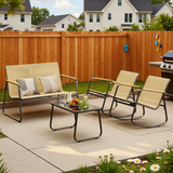 Lofka 4-Piece Patio Furniture Set, Outdoor Conversation Set with Loveseat, Rocking Chairs & Glass Table, Beige