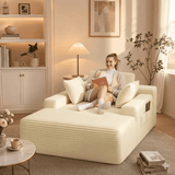 Asofer Oversized Chaise Lounge Chair Indoor Furniture, No Assembly Required, Corduroy Plush Sofa Bed for Living Room,Beige