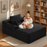 Oversized Chaise Lounge Chair, Jolifa Sleeper Sofa Bed with 3 Throw Pillows and Armrests for Living Room, No Assembly (Black)